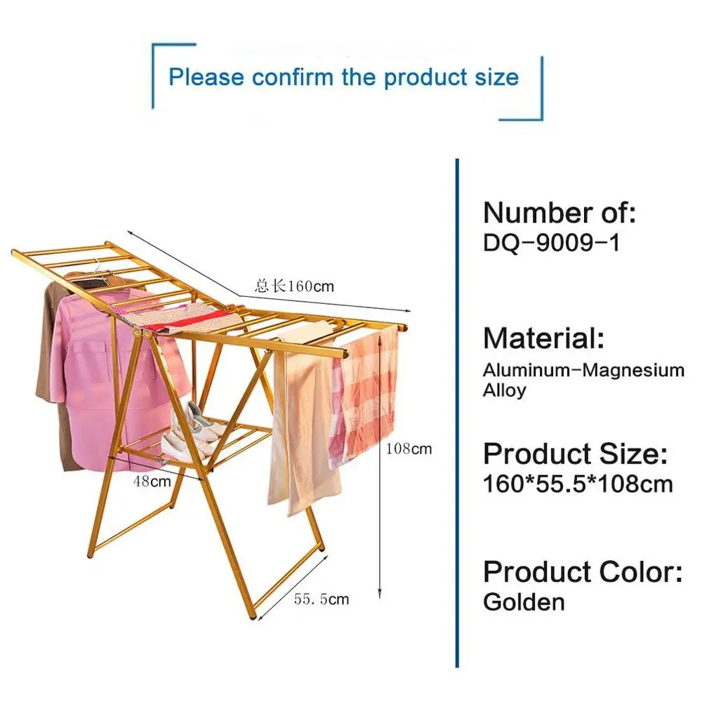 Складные вешалки для сушки одежды, вешалки для полотенец, одежды, прачечной, балкона, стойка, экономия пространства для внутреннего и наружного DQ9009-1/-2/-3 - Цвет: Golden