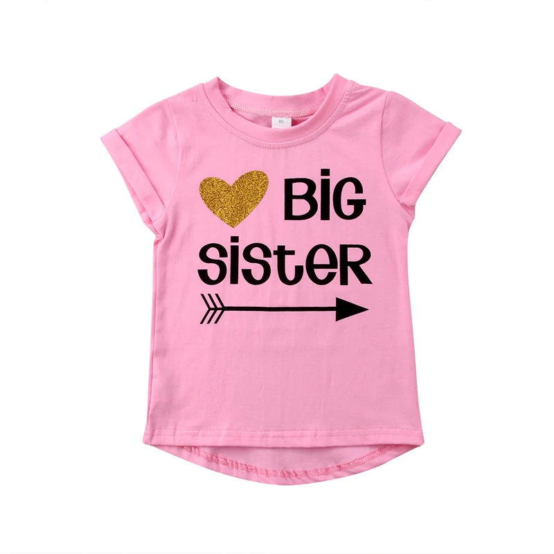 Новорожденных Костюм для малышей с надписью «Big Sister» футболка Little Sister Корректирующие боди для женщин Топы корректирующие Изделие из хлопка с короткими рукавами Костюмы девушка От 0 до 6 лет