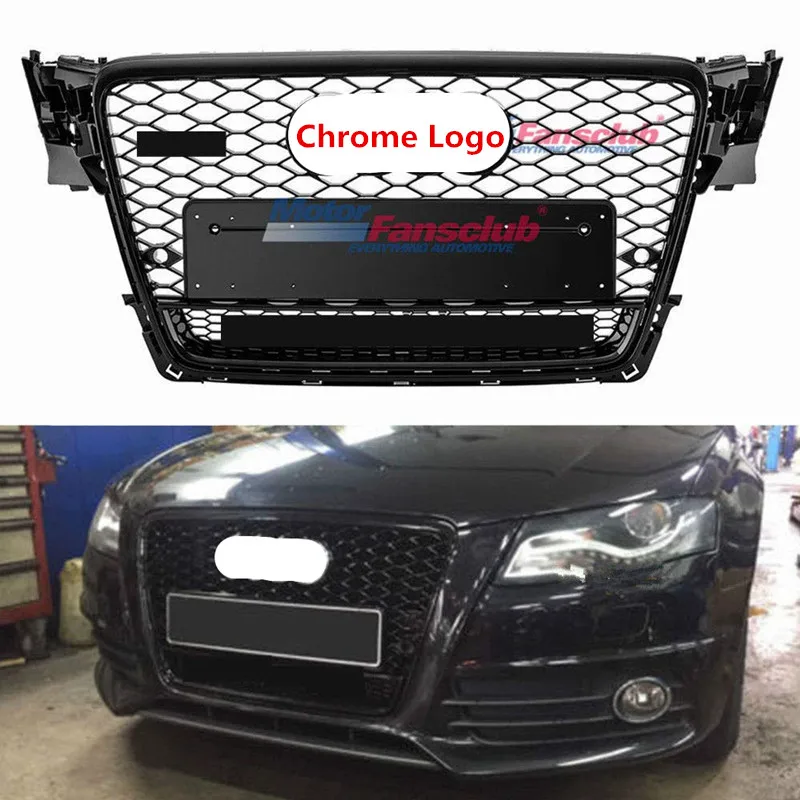 

Car Racing Grille For Audi A4 B8 Grill 2009-2012 RS4 Style Emblem Sliver Radiator Trim Auto Front Bumper Modify Mesh Honeycomb