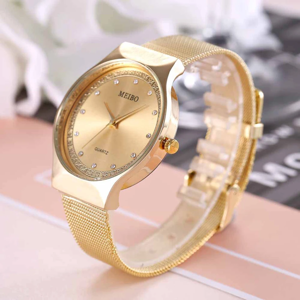 

Gold Mesh Belt Women's Watch Hot Sale Watches women Soft Belt Fashion Bracelet Woman Wrist watch Lady Gifts Reloj Mujer Clock