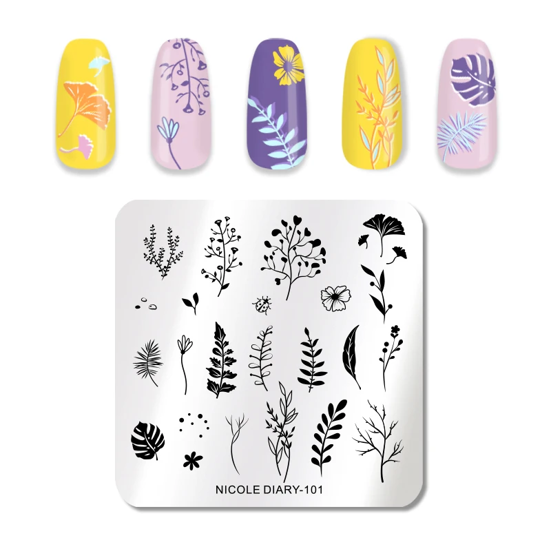 

NICOLE DIARY Square Nail Stamping Plates Template Flower Patterns Printing Design Stainless Steel Nail Art Image Stencil