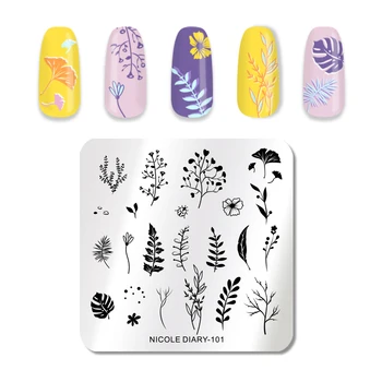 

NICOLE DIARY Square Nail Stamping Plates Template Flower Patterns Printing Design Stainless Steel Nail Art Image Stencil