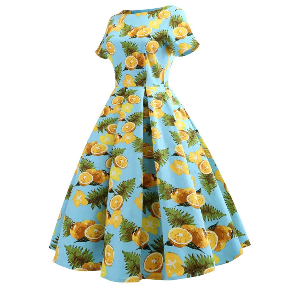 3XL 4XL 5XL хлопковое летнее винтажное платье мятный лимонный принт на молнии женское платье в стиле ретро элегантные вечерние платья Vestidos офисные повседневные платья