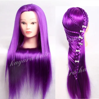

22" Training Head for Hairdressers , Purple Yaki Hair Synthetic Hairdressing Doll Heads Cosmetology Mannequin Head Manikin+Gift