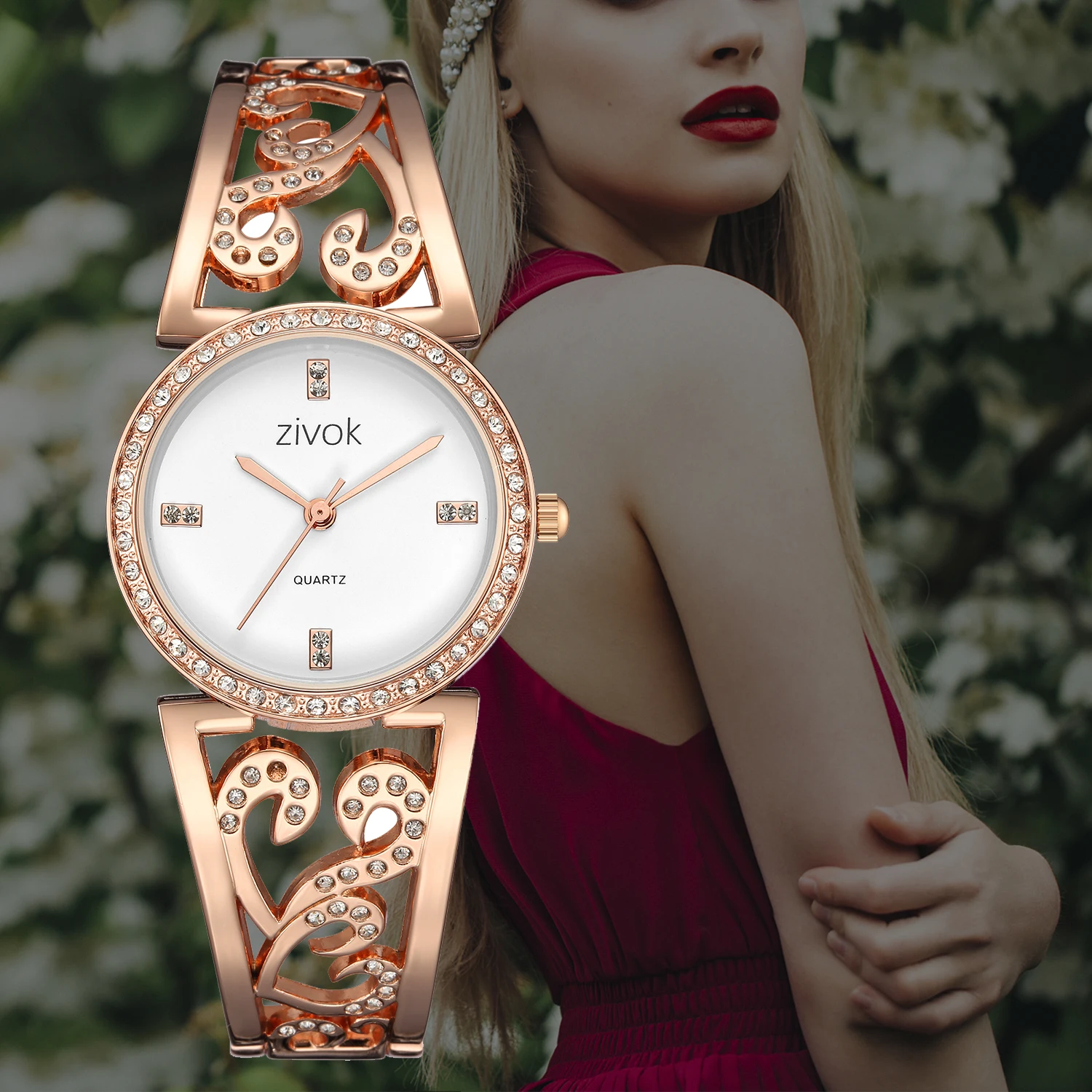 ZIVOK 2018 Лидирующий бренд Lxury кварцевые Для женщин часы Роуз Золотой браслет горный хрусталь алмаз украшения элегантные наручные часы для