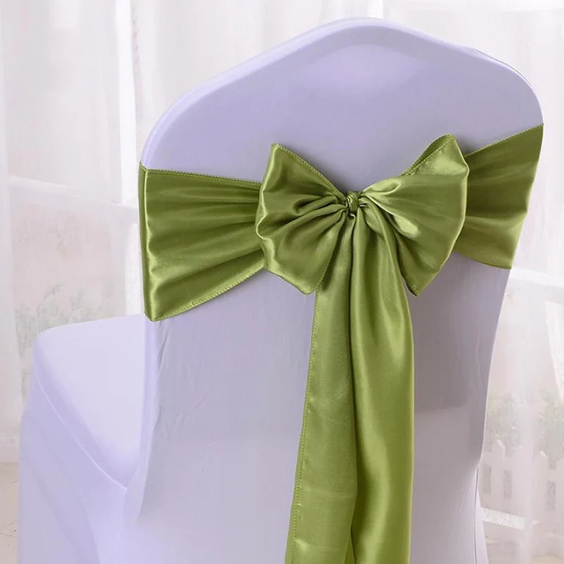 HAZY Wedding Satin Chair Sashes Bow Cover Sashes for Wedding Hotel Banquet Party Decoration Color17x275cm - Цвет: Grass green