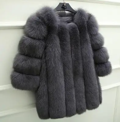 Зимнее меховое пальто, новинка, имитация лисьего меха, вышитая трава, рукав, пальто, корейский стиль, тонкий искусственный мех, хит, женская рубашка - Цвет: Темно-серый