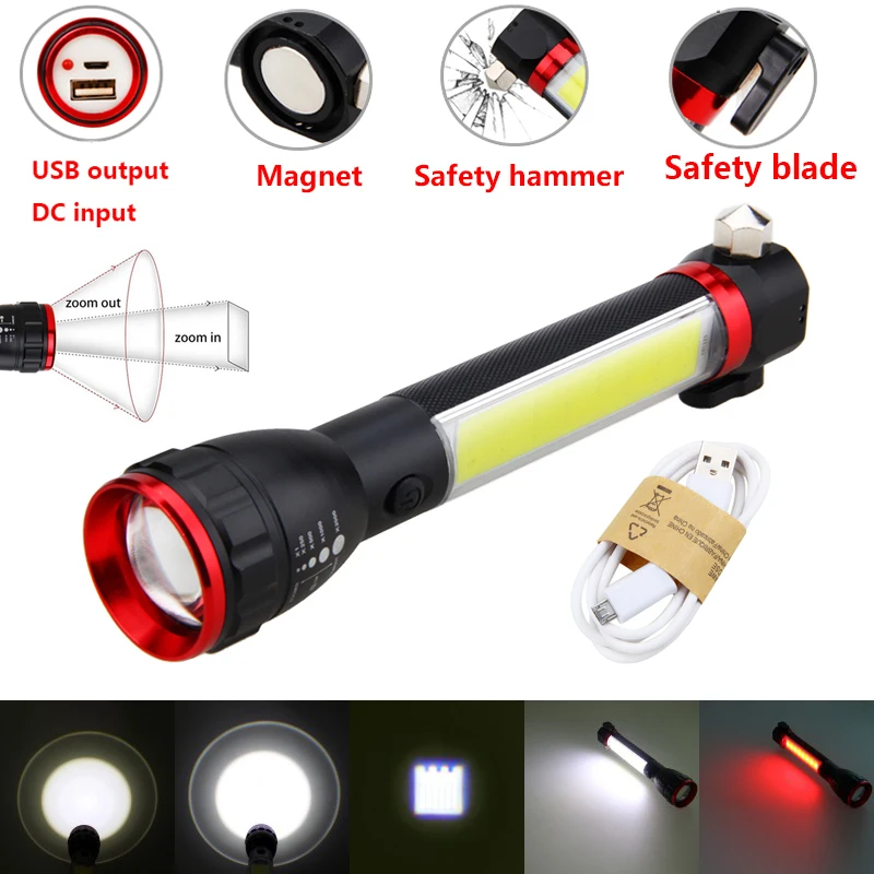 

Multifunctional Flashlight Zoomable USB Rechargeable Light Handle Work Inspection Torch Portable Worklight with Built-in Battery