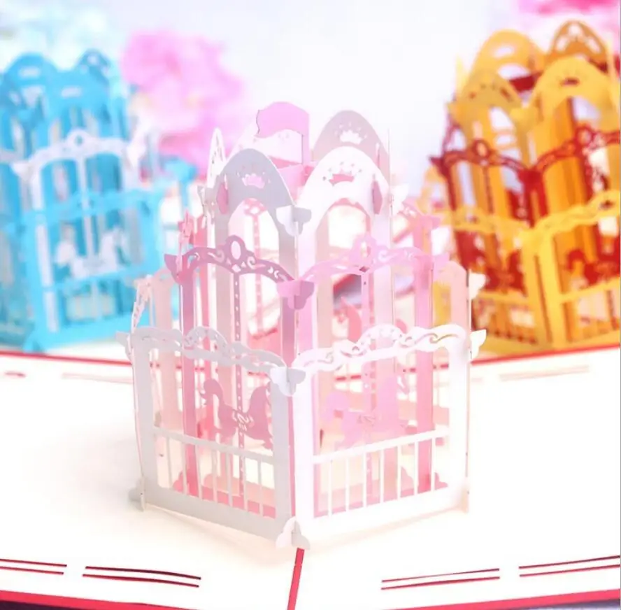  10pcs Merry-go-round Whirlig Kirigami Origami 3D Pop UP Greeting Cards Invitation card For Wedding  - 32812696011