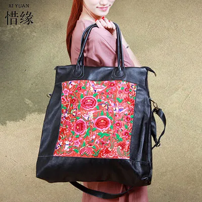 XIYUAN бренд роскошь и Мода Дамская большая винтажная сумка из натуральной кожи с вышивкой вышитая через плечо Курьерская сумка