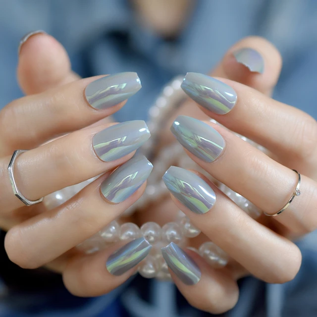 24pcs Grey Coffin Nail Tips Symphony Square Medium Full Wred Uv 24pcs Grey Coffin Nail Tips Symphony Square Medium Full Wred Uv Gel Acrylic False Nails Manicure