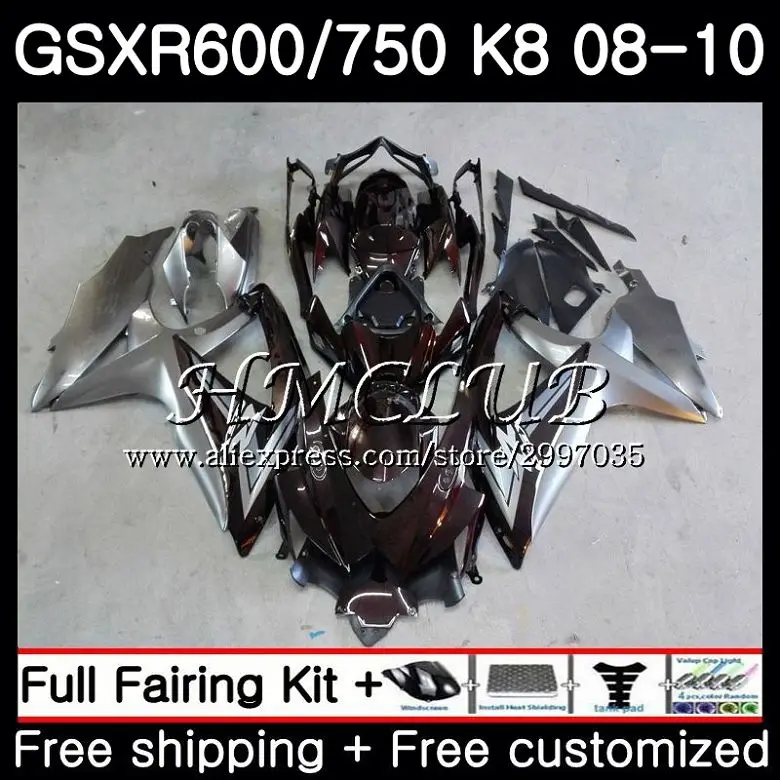 Корпус для SUZUKI GSXR 600 750 08 GSXR600 2008 2009 2010 29HC6 GSX R750 K8 GSXR750 09 10 Обтекатели Wine red hot