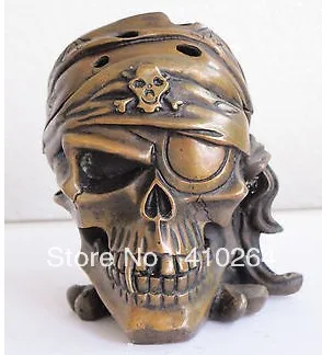 

0116P [old craft ] fast Shipping China Bronze art Statue one-eyed person Skull Head statue incense burner (A0321)