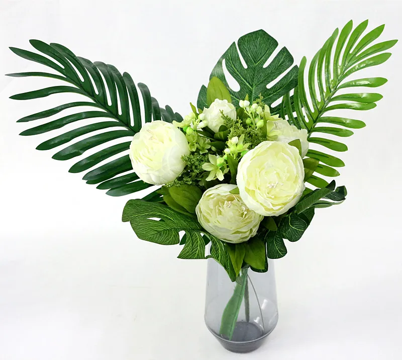  Flone Artificial Tropical Palm Leaves Simulation Green Single Plastic Leaves Fake Leaf Wedding Home Party DIY Decor Plant  (8)