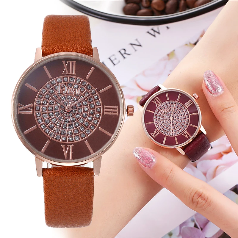 

Luxury PU Leather Strap Rhinestone Dial Ladies Watch Fashion Quartz Women's Watches Reloj Mujer Female Clock Relogio Feminino