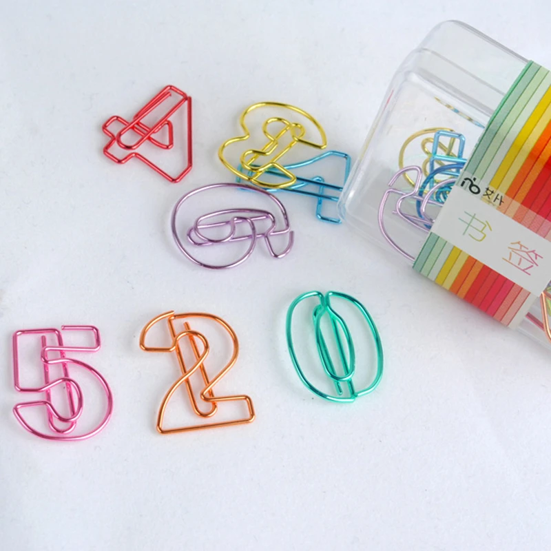 

1sets(10pcs)plated Colored Paper Clips Office Supplies Numbers Pin Metal Sliver Bookmarks Stationery Gift Book Line Marker