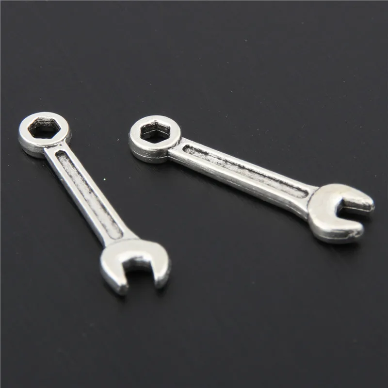 

100pcs Women Men Cute Charm Silver Creative Tool Wrench Charms Pendant Metal Spanner A2898