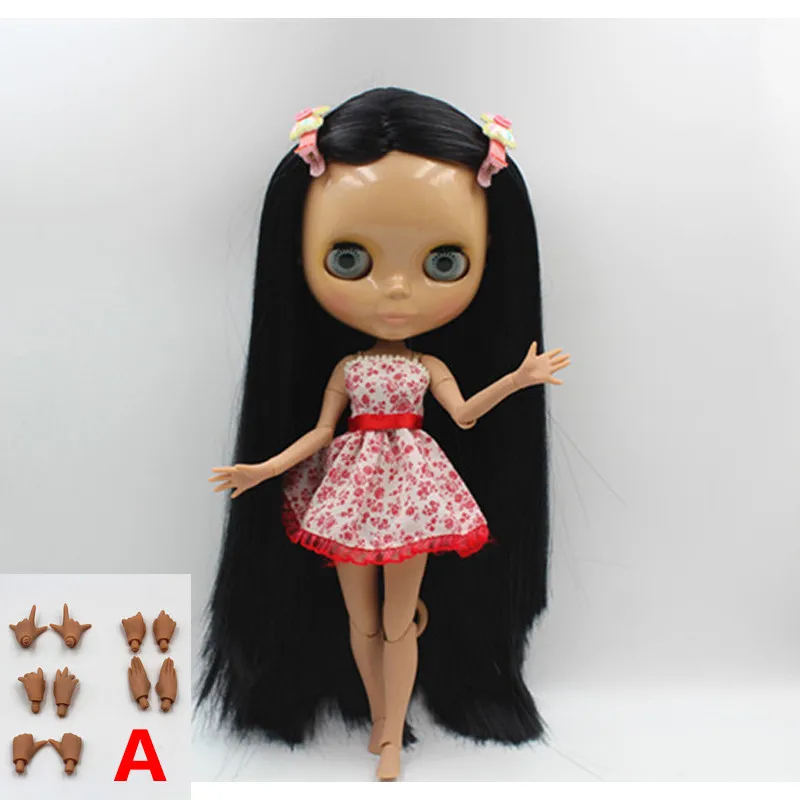 Кукла blygirl blyth черные прямые волосы кукла без одежды загара кожи сустава тела 19 суставов DIY кукла может изменить макияж - Цвет: Doll A