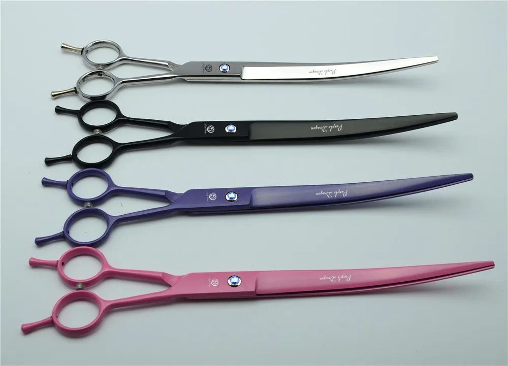 

9.0'' 24cm Purple Dragon 440C Blue Gem Professional Dogs Cats Pets Hair Shears Hairdressing Scissors Curved Cutting Shears Z4005