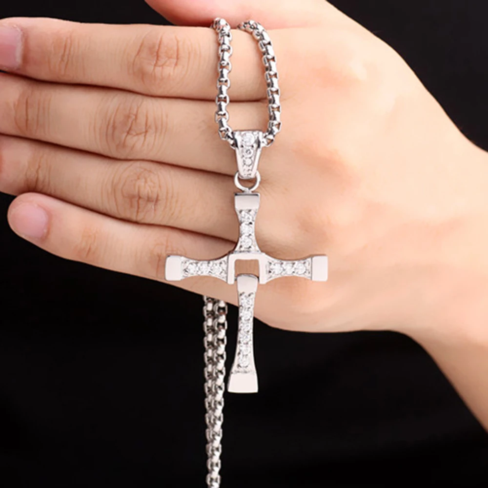 silver necklace toretto mens stainless steel cross necklace crystal cross jewelry steel toretto for women ND0101