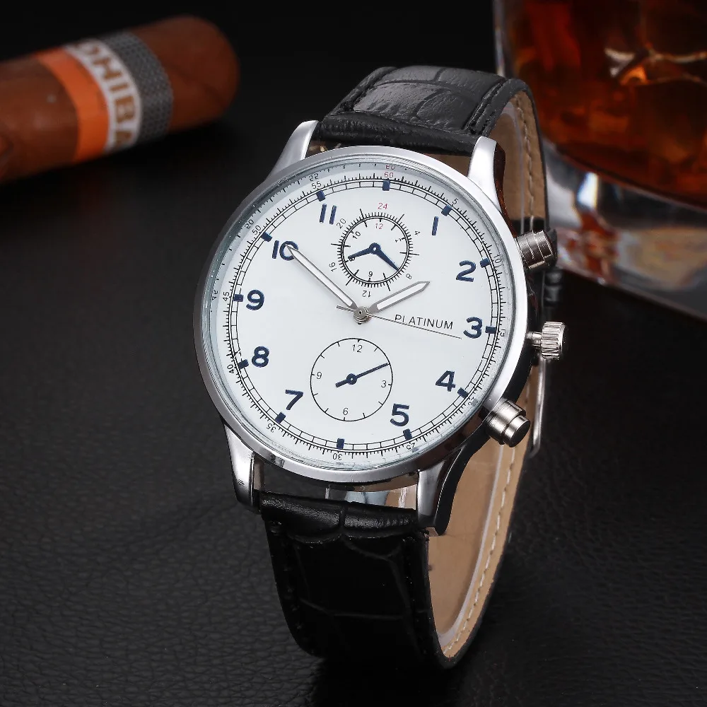 Durable Fashion watch men Mens Retro Design Leather Band Analog Alloy