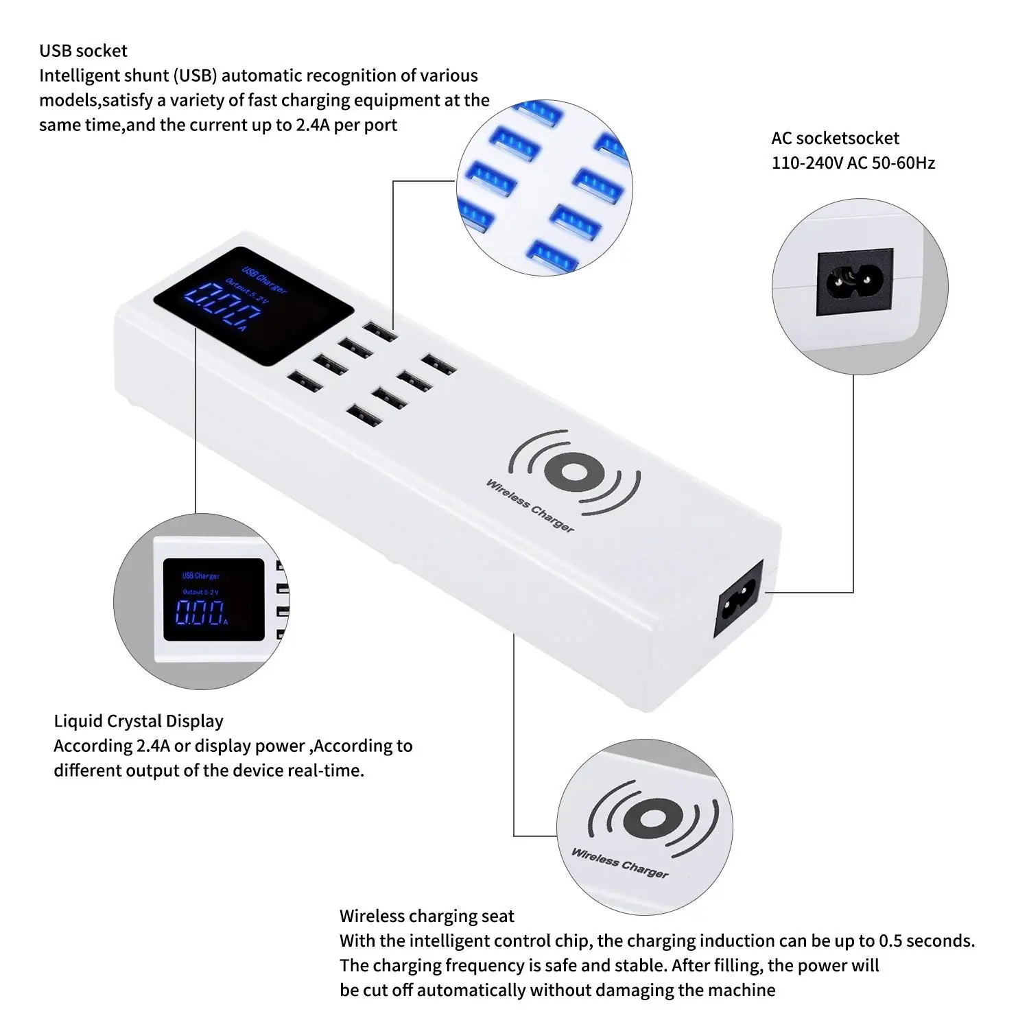Беспроводное зарядное устройство Qi USB зарядная станция для мобильных устройств 40