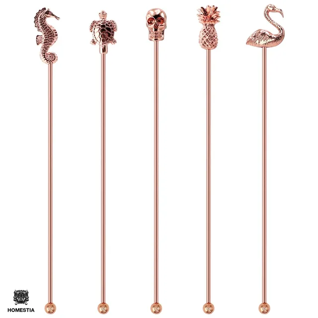 Homestia 10pcs (2 Sets)Swizzle Sticks Drink Stirrers Rose Gold Cocktail Stick Mixing Puddler