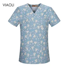 V-образным вырезом стоматологическая клиника скрабы топы с цветочным принтом Pet doctor униформа медсестры больница форма медсестры Топы медицинские скрабы Спецодежда