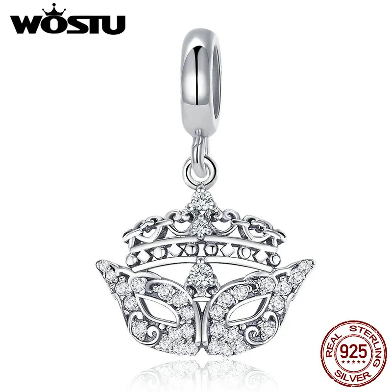 

WOSTU Fashion Design 925 Sterling Silver Sparkling Mask Dangle Charm Fit Original DIY Beads Bracelet For Women Jewelry BKC702