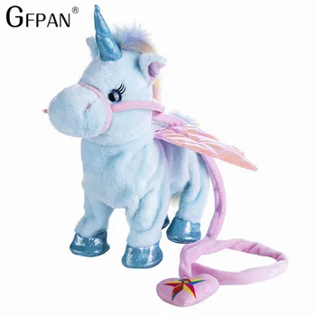 

Drop shipping Magic Walking Unicorn Plush Stuffed Animal Toy Electronic Music Newborn player Toy for Children Christmas Gifts