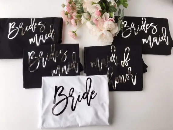 

personalized SILVER foil women family T Shirts Bride bridesmaid T-Shirt bridal shower Gifts Marriage TShirt tanks tops tees