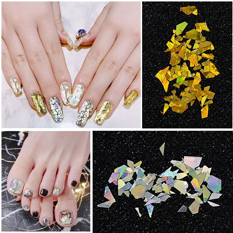 

Crushed Shell Glitter Silver Shell Powders Gold Shell Sequins Nail Art Decorations Shattered Glass Nails