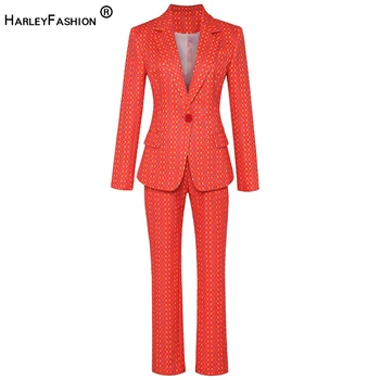 

HarleyFashion Stunning Design Fall Style Colorful Twin Sets Print Blazer Slim Trouser Fashion Pants Suits Women Quality Outfits