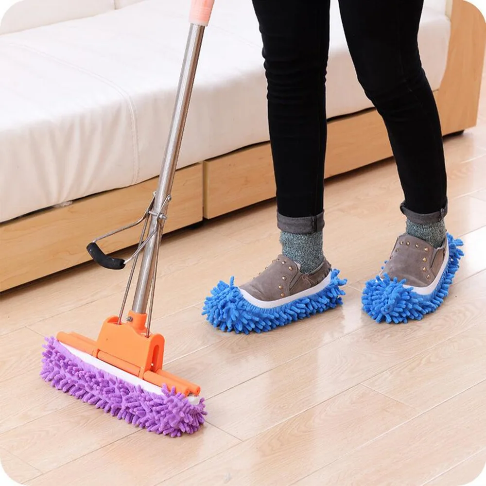 1pc Bathroom Floor Shoes Covers Top Fashion Special Offer Polyester Solid Dust Cleaner Cleaning Mop Slipper home cleaning