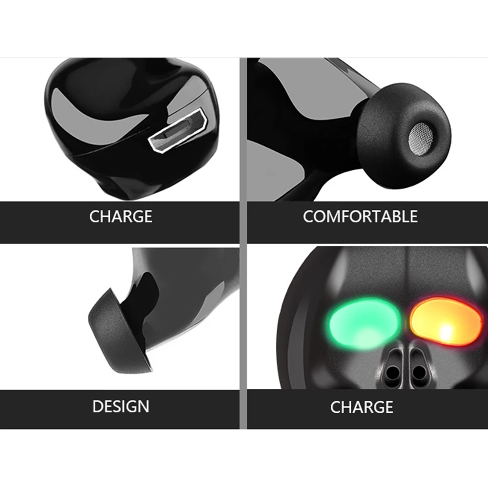 Skull Bone Bluetooth Earphone with Microphone Noise Cancelling Hi Fi Handsfree Bass Stereo Mini Micro Earbud Earpiece