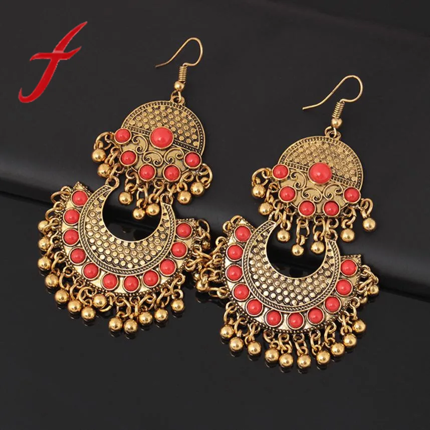 

Bohemian Retro Earrings Women Crystal Ethnic Style With Encrusted Earrings With Tassel Drop Earrings Jewelry 2019 New