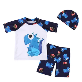 

Baby Boy 3Pcs Summer Swimsuit Tops Pants Caps Set Cartoon Dinosaur Printing Swimwear Bathing Trunks Kids Beach Swimwear
