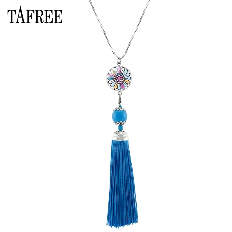 

TAFREE Brand Colorful Geometry Tassel Pendants Necklaces New Fashion Indian Henna Yoga Mandala Flower Bohemia Jewelry Gift HN219