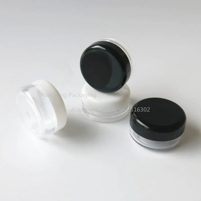 

Free shipping - 100/lot white, black cream jar, cosmetic container, plastic bottle,display bottle,sample jar,cosmetic packaging