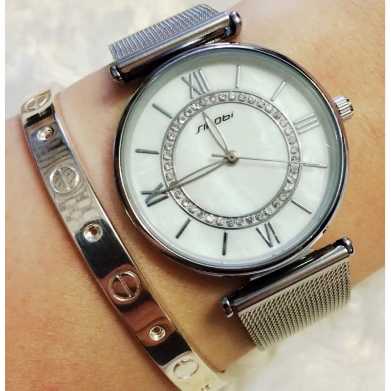 SINOBI модные золотые женские наручные часы с бриллиантами Топ люксовый бренд женские кварцевые часы Женева женский браслет наручные часы