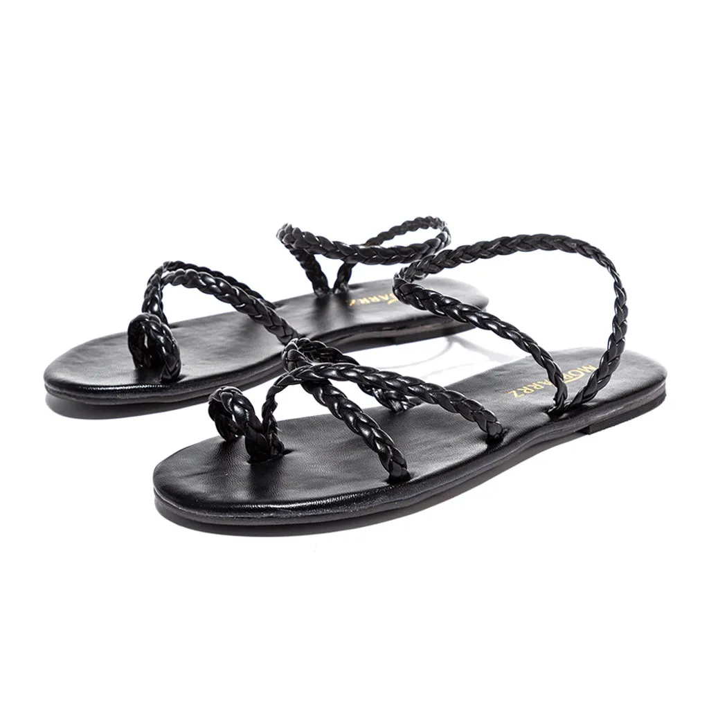 

NEW Women's Ladies Spring Summer Woven Flat Heel Slippers Beach Sandals Roman Shoes Patchwork Rubber Round Toe Outdoor