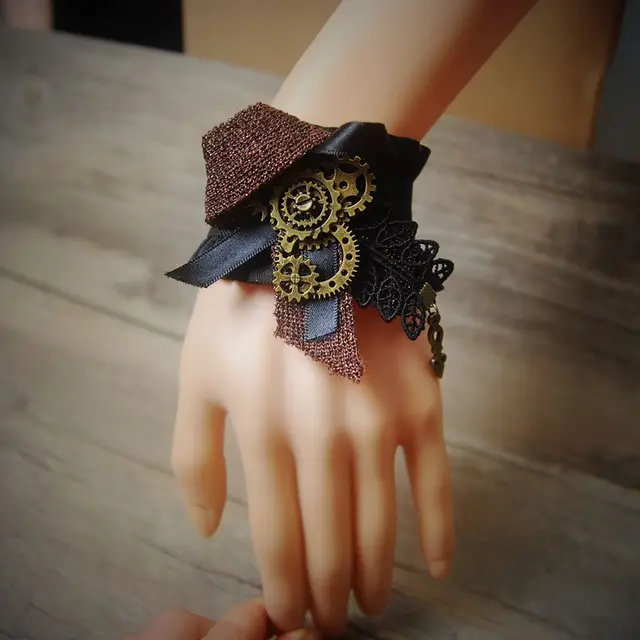 Retro Vintage Lady Handmade Jewelry Gothic Lace Ribbon Bracelet Gear Retro Vintage Lady Handmade Jewelry Gothic Lace Ribbon Bracelet Gear Cogs Steampunk