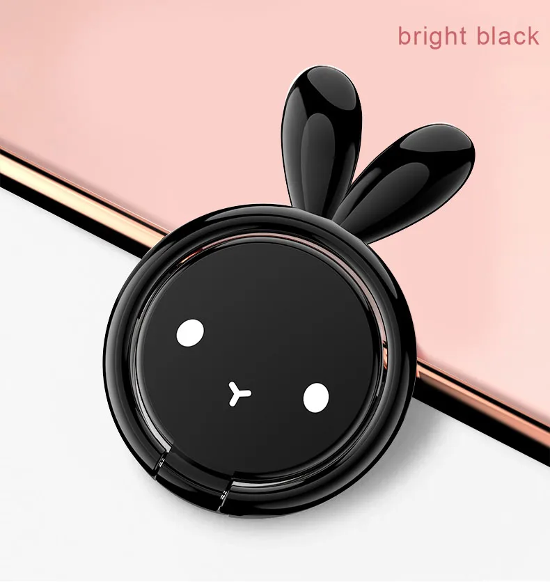 360 градусов вращающийся милый кролик палец кольцо Мобильный телефон Смартфон подставка держатель для iPhone X 6 7 8 плюс все смартфон - Цвет: rabbit bright black
