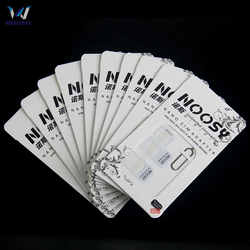 500sets/lot Noosy 4 In 1 Nano SIM Card To Micro SIM Nano Micro To Mini Sim Adapter for Iphone Samsung Sim Card Adapter