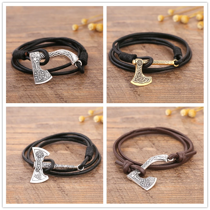 

Teamer Viking Axe Wrap Anchor Bracelet Men Leather Rope Bracelets Leather Accessories Slavic Perun Men Jewelry Best Gifts