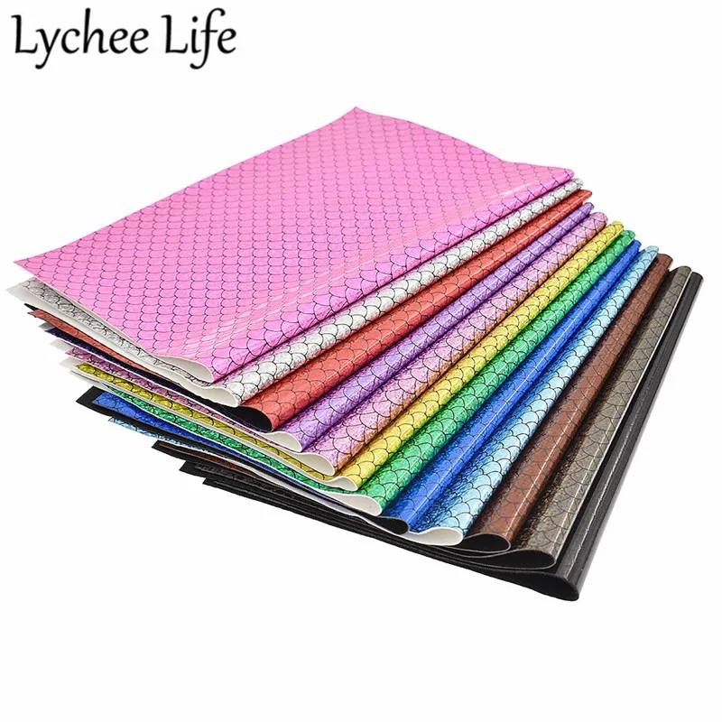 

Lychee Life Glitter PU Leather Fabric Handmade Colorful Holographic A4 Fabric Modern Home Garment Textile Sewing Accessories