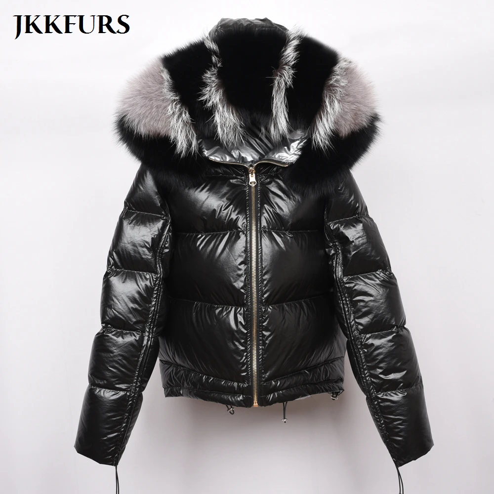 

New Women's Winter Jackets White Duck Down Coat Real Fox Fur Collar Double Face Reversible Coat Top Quality Fashion Style S7482B