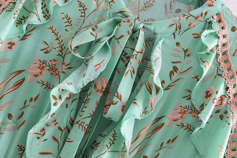 TEELYNN зеленый цветочный принт мини-платье Мэйси Playdress клубника, v-образный вырез, длинные рукава летние платья Gypsy женские платья vestidos