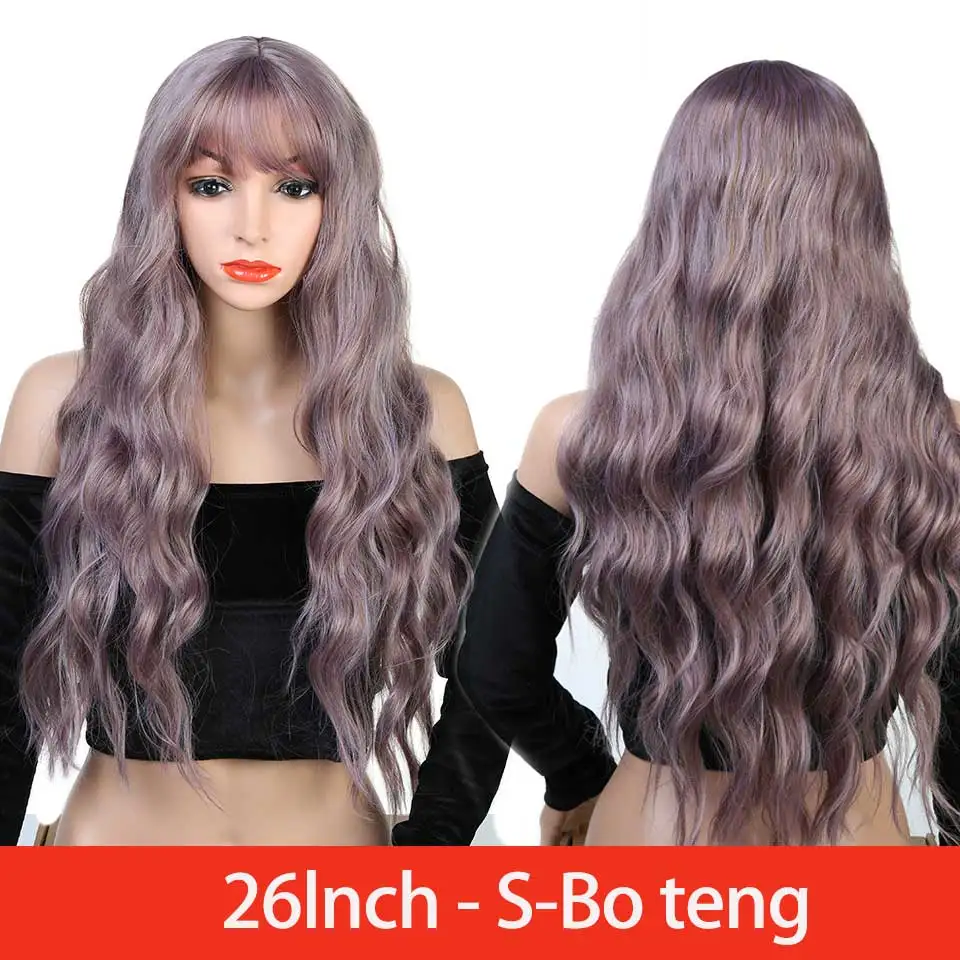 Pageup длинные волнистые микс фиолетовый синтетический парик косплей блонд розовый термостойкие кудрявые афро парики с челкой для черной женщины - Цвет: S-BoTeng