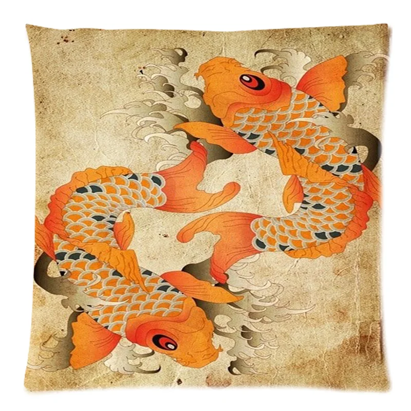 Наволочка с рисунком карпа и рыбы кои 2 стороны 45X45 см|cushion cover|cotton linen cushion coverslinen cover